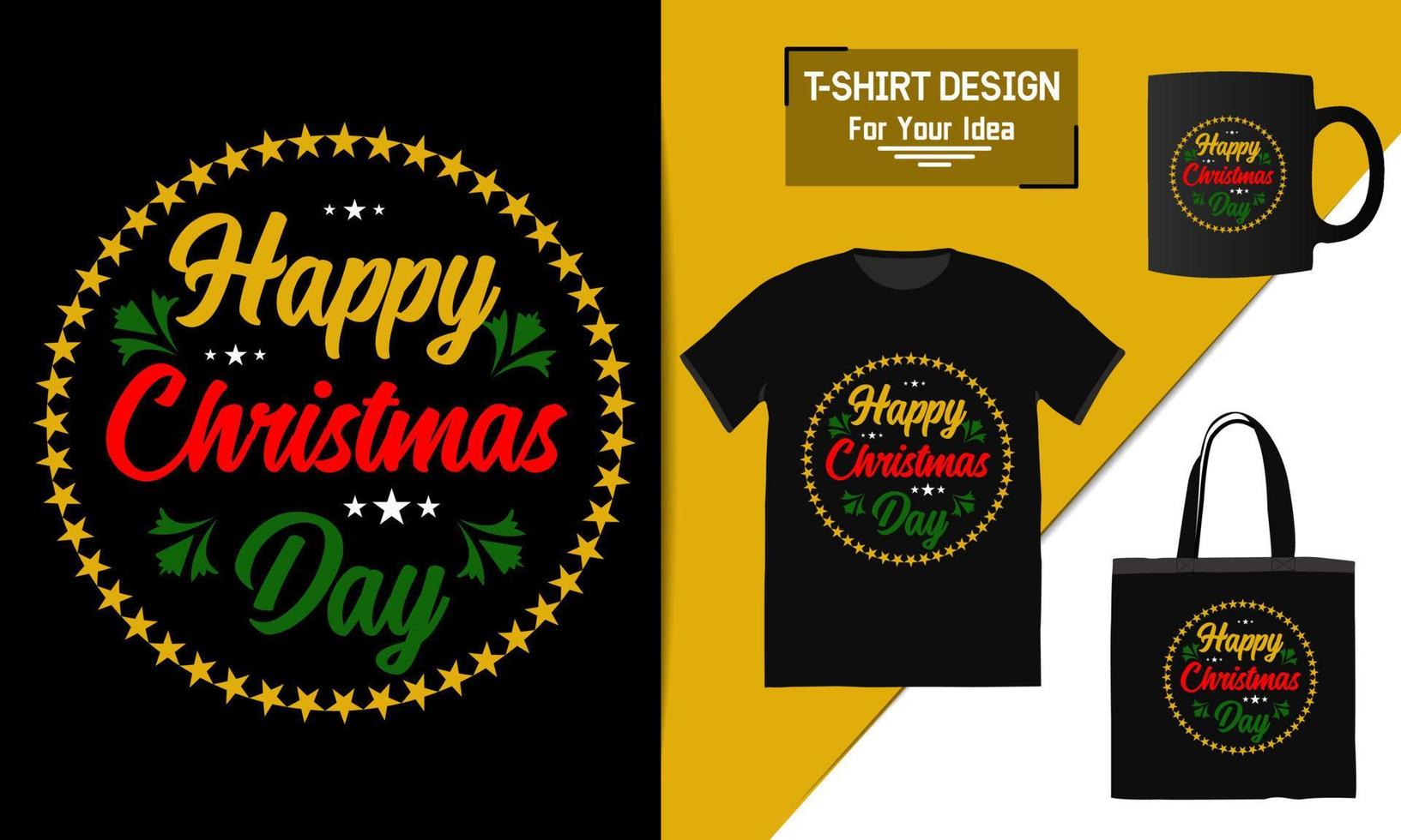 feliz natal bolsa de design de camiseta e maquete de caneca para merchandising este design é perfeito para camisetas vetor