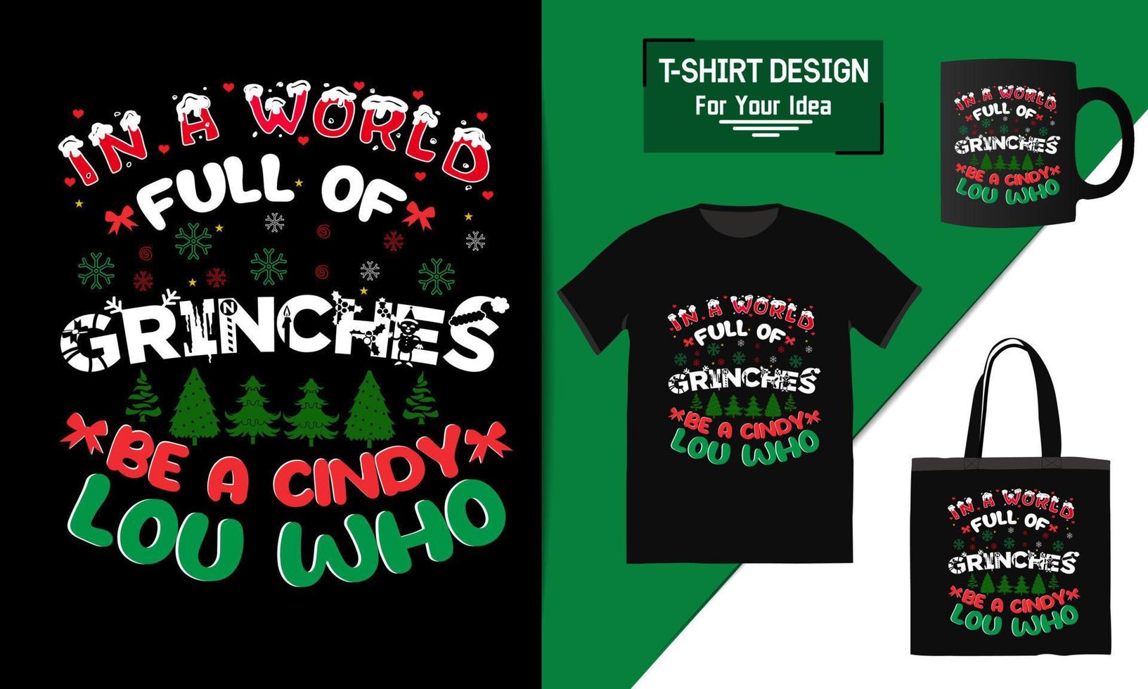 feliz natal bolsa de design de camiseta e maquete de caneca para merchandising este design é perfeito para camisetas vetor