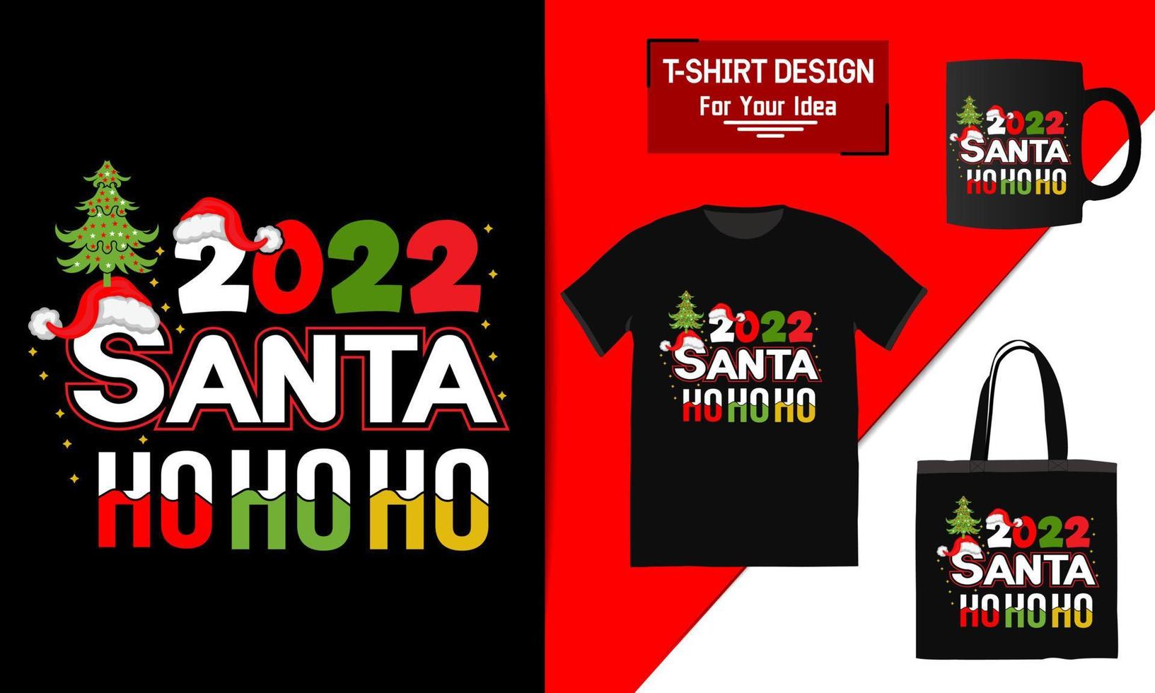 feliz natal bolsa de design de camiseta e maquete de caneca para merchandising este design é perfeito para camisetas vetor