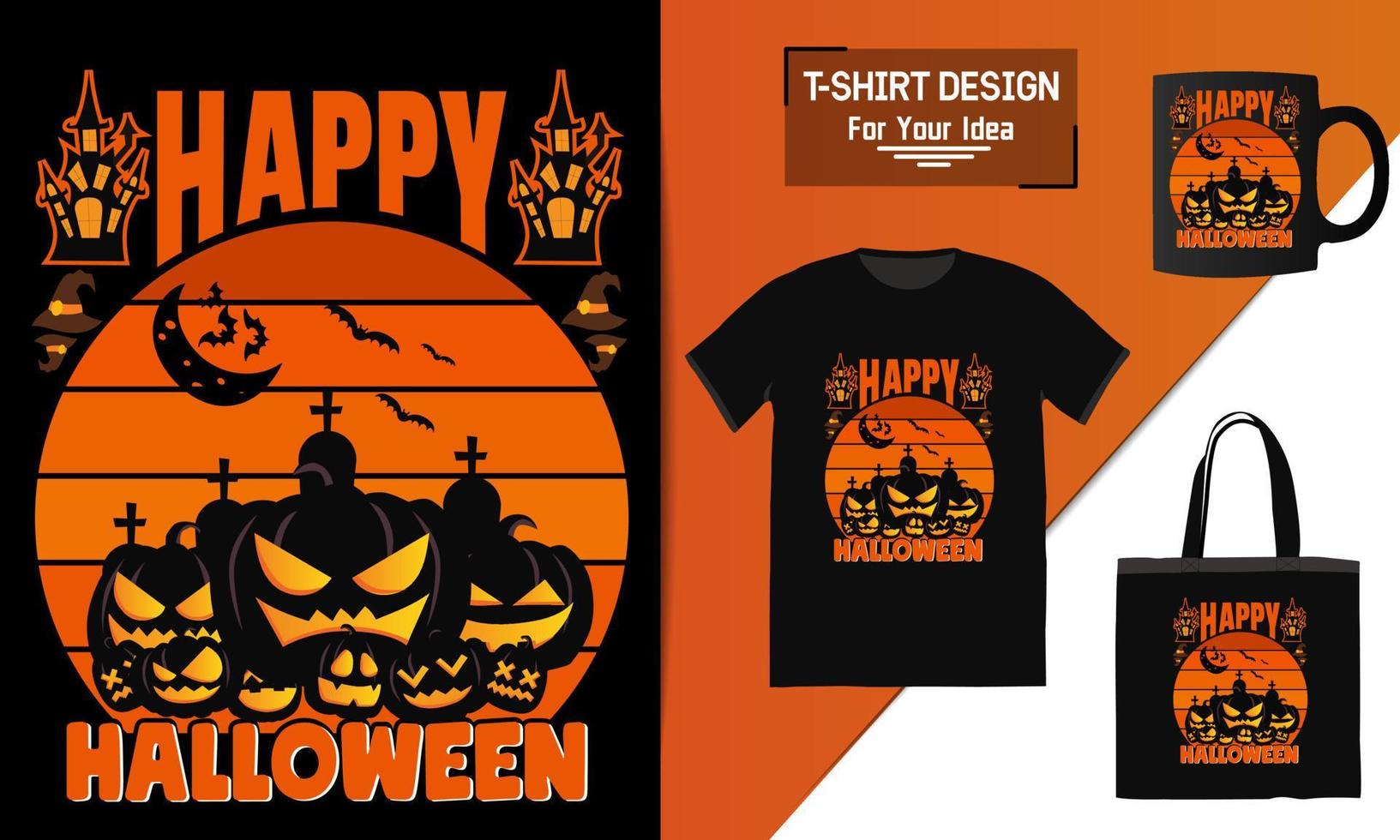 design de camiseta de feliz dia das bruxas, elemento de tipografia de halloween de design de modelo vetor