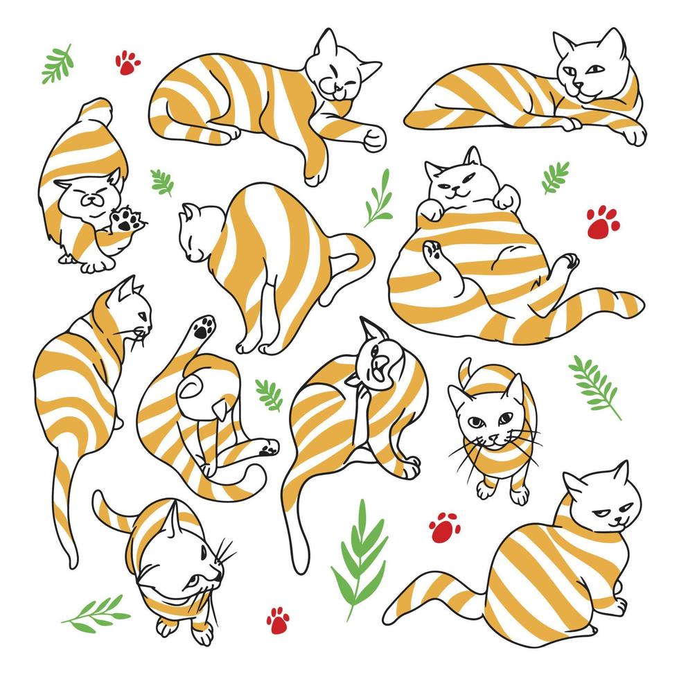 desenho de desenho animado de gato fofo halloween doodle conjunto de desenho  vetorial página para colorir 3352320 Vetor no Vecteezy