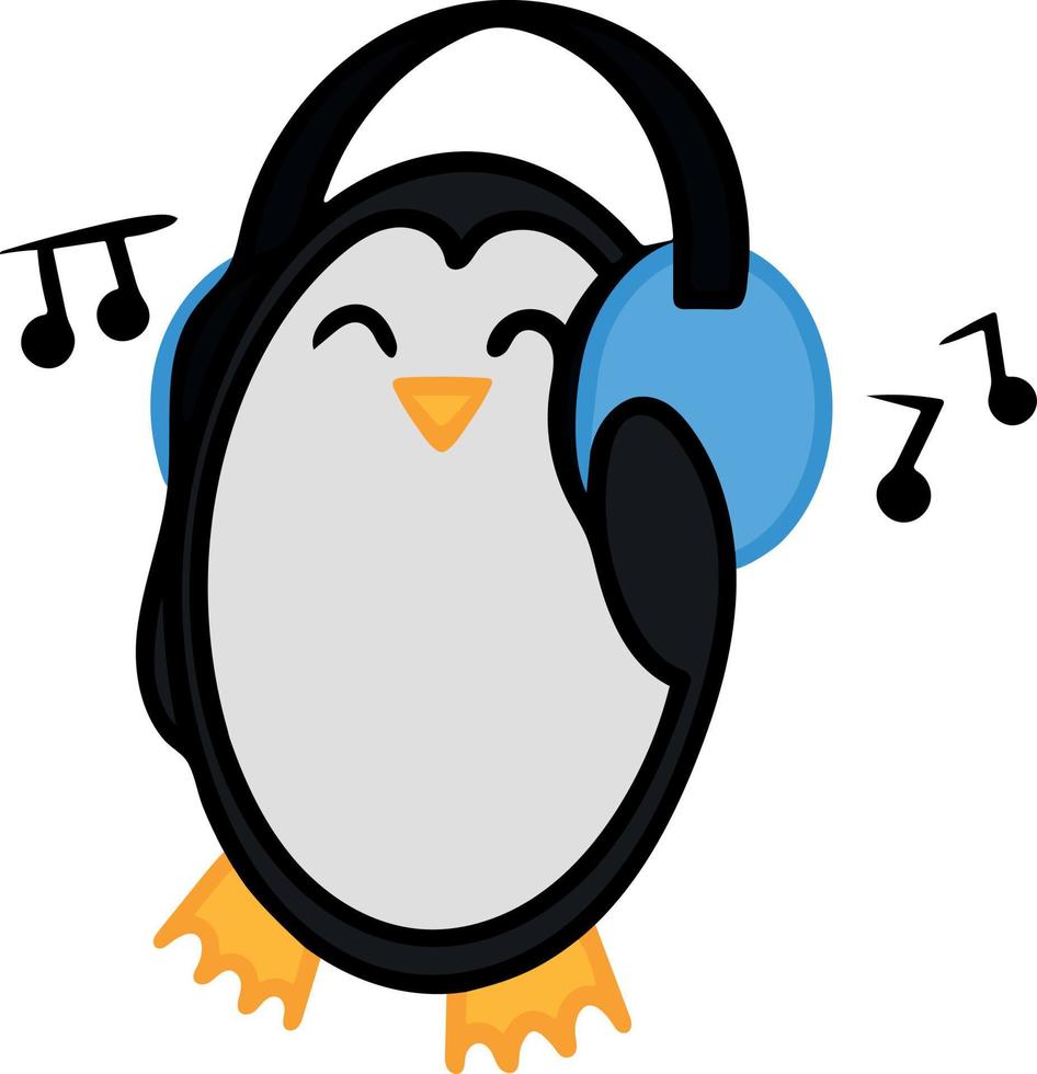 pinguim ouvindo música com fones de ouvido. ilustração vetorial que pode ser usada como estampa em roupas ou bolsa em cartazes e banners vetor