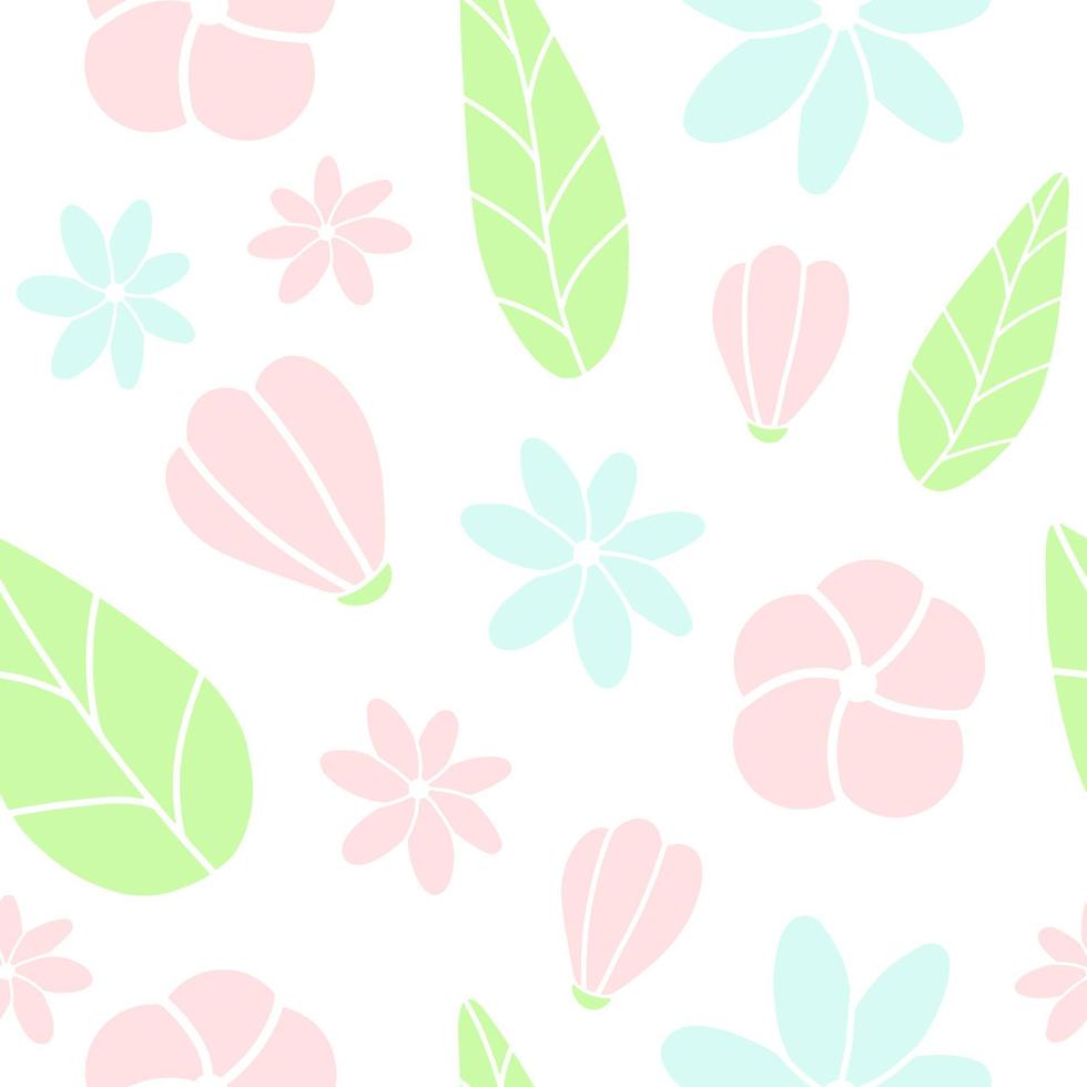 doodle plano sem costura padrão floral isolado no fundo branco. desenho gráfico simples de flores, design de papel de parede botânico. modelo de impressão de tecido pastel. vetor