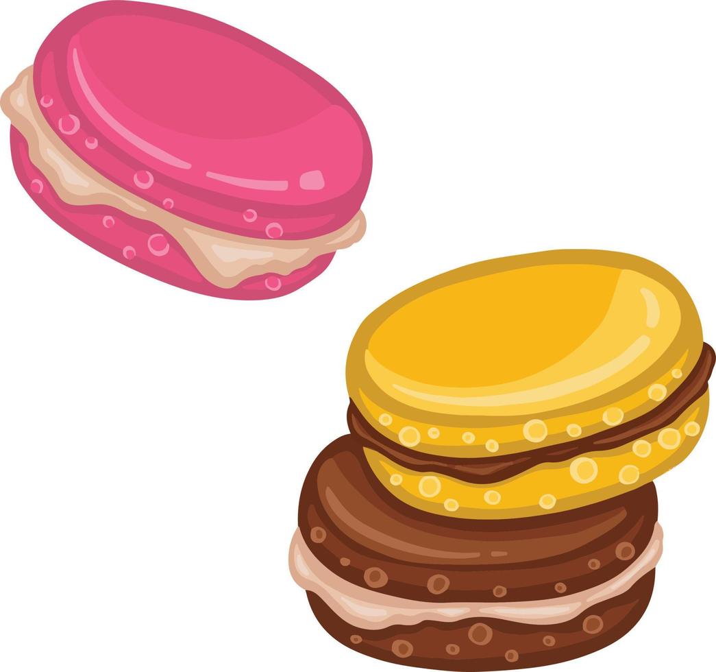 biscoitos de macaron, sobremesa de bolo, ilustração desenhada à mão vetor
