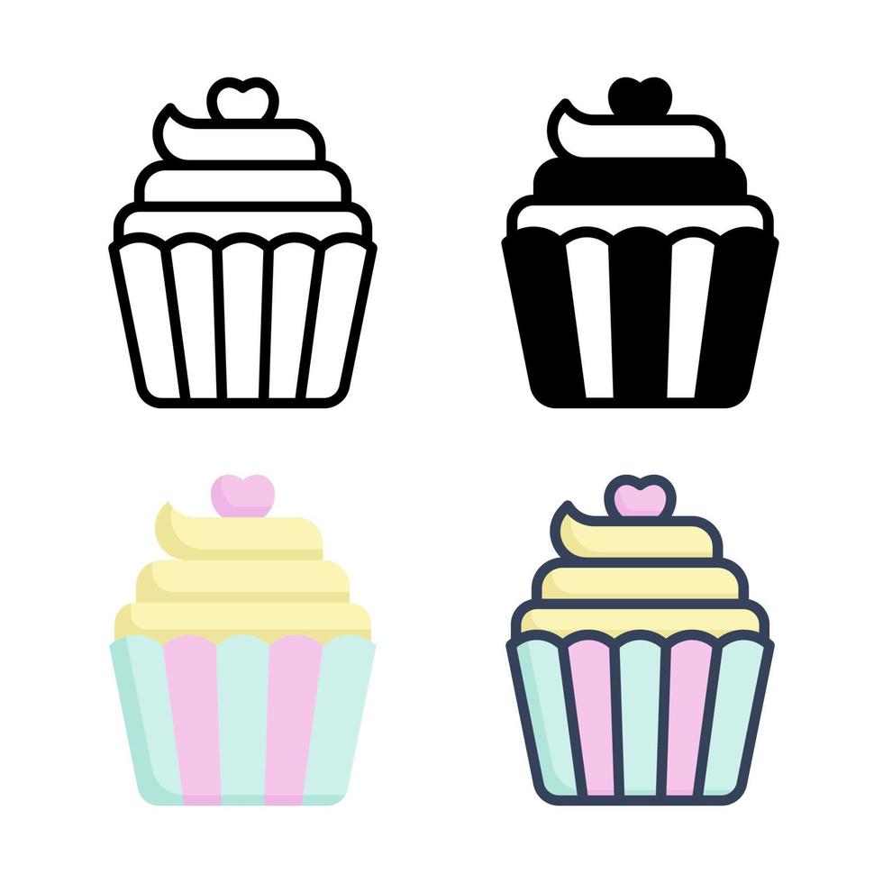 coleção de estilo de conjunto de ícones de cupcake vetor