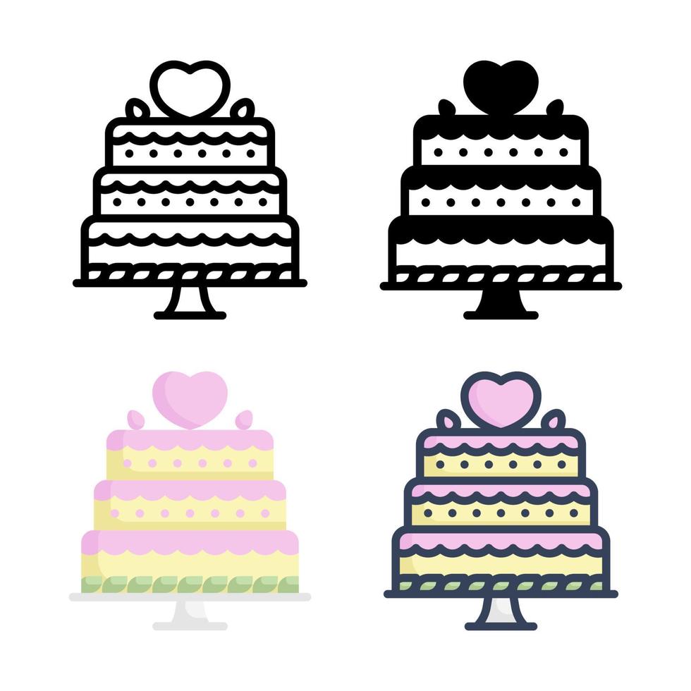 coleção de estilo de conjunto de ícones de bolo de casamento vetor