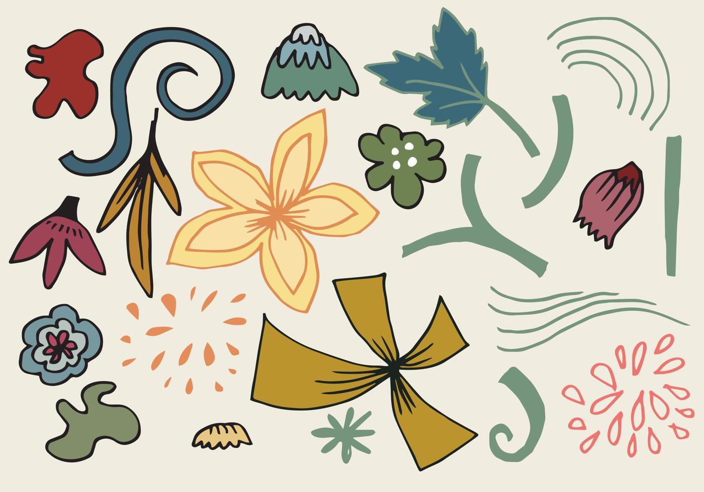 conjunto de vetores de elementos florais doodle. coleção de outono. floral gráfico design.hand desenhado conjunto de vetores botânicos. decoração sazonal de outono moderna