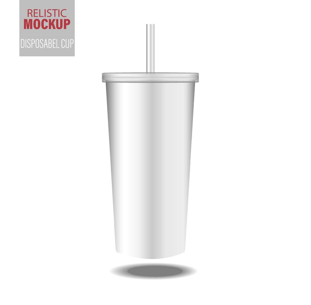 modelo de copo branco para refrigerante ou bebida gelada com canudo, isolado no fundo branco. coleção de embalagens. vetor