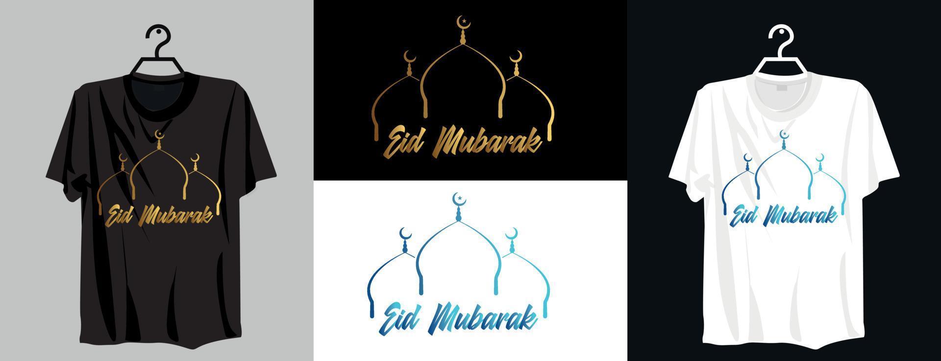 design de camiseta de caligrafia eid mubarak com vetor de mesquita editável