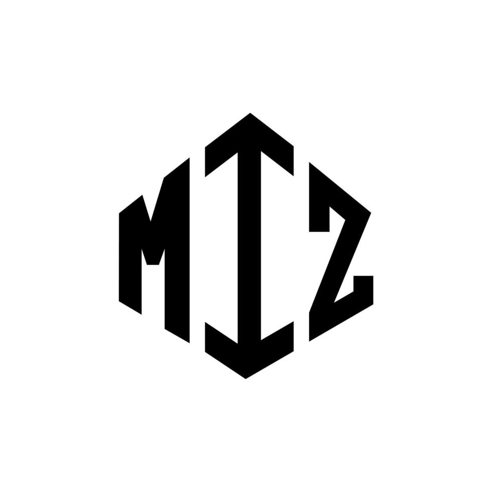 design de logotipo de carta miz com forma de polígono. miz polígono e design de logotipo em forma de cubo. miz hexágono modelo de logotipo de vetor cores brancas e pretas. Miz monograma, logotipo de negócios e imóveis.