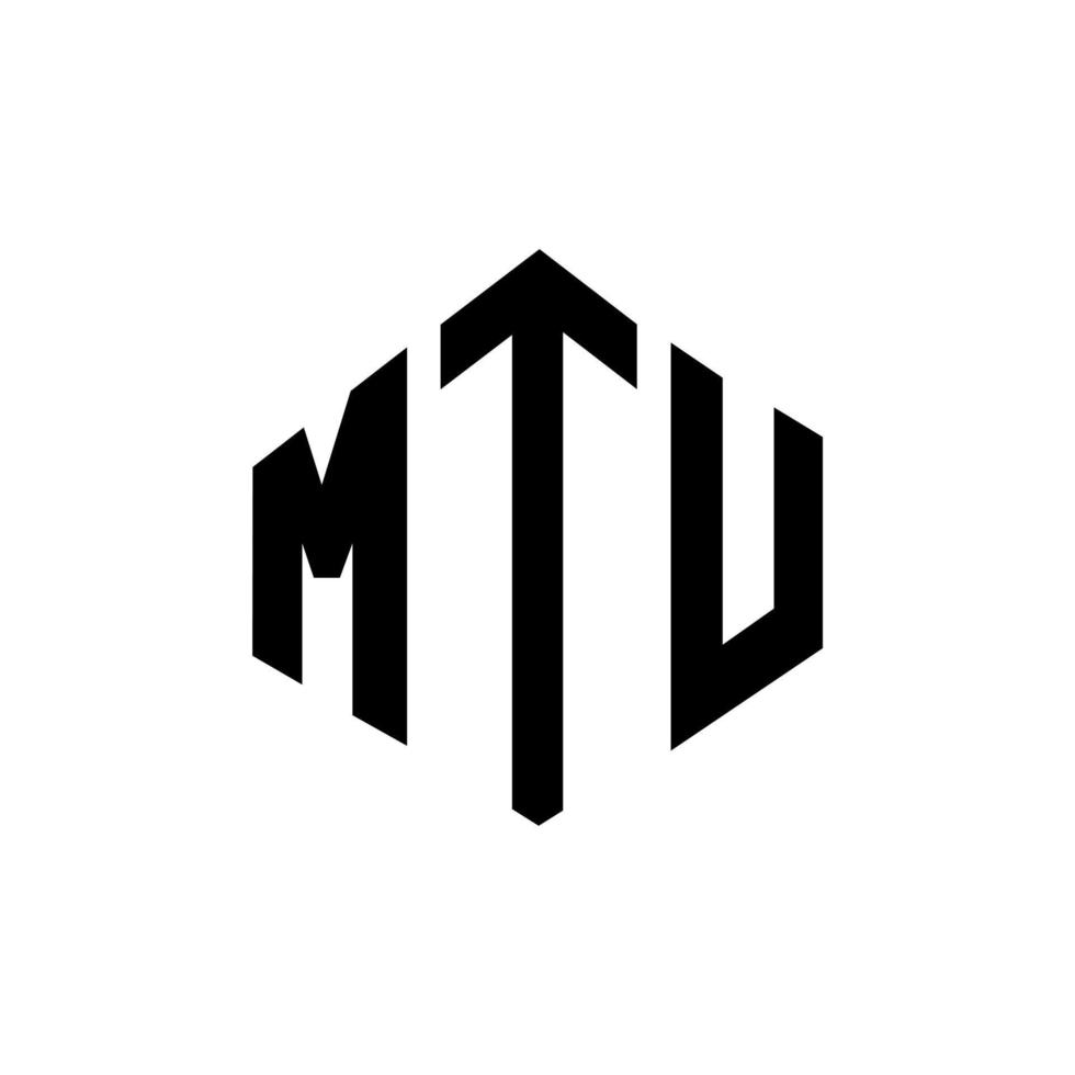 design de logotipo de letra mtu com forma de polígono. mtu polígono e design de logotipo em forma de cubo. modelo de logotipo de vetor hexágono mtu cores brancas e pretas. mtu monograma, logotipo de negócios e imóveis.