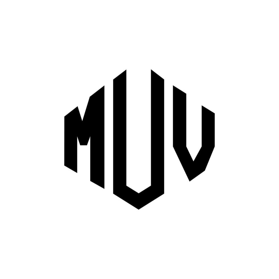 design de logotipo de carta muv com forma de polígono. muv polígono e design de logotipo em forma de cubo. muv hexágono modelo de logotipo de vetor cores brancas e pretas. monograma muv, logotipo de negócios e imóveis.