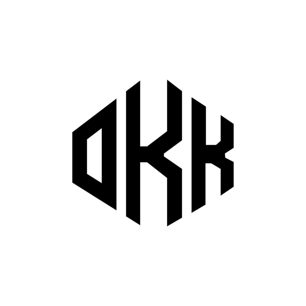 design de logotipo de carta okk com forma de polígono. okk polígono e design de logotipo em forma de cubo. okk modelo de logotipo de vetor hexágono cores brancas e pretas. okk monograma, logotipo comercial e imobiliário.