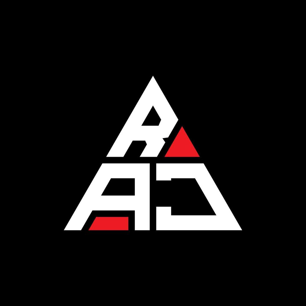 design de logotipo de carta triângulo raj com forma de triângulo. monograma de design de logotipo de triângulo raj. modelo de logotipo de vetor de triângulo raj com cor vermelha. logotipo triangular raj logotipo simples, elegante e luxuoso.