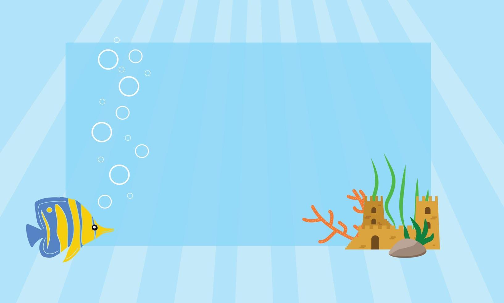 mundo subaquático com um recife de coral e a silhueta de peixes em um fundo de mar azul. vista panorâmica do mar brilhante. ilustração vetorial vetor