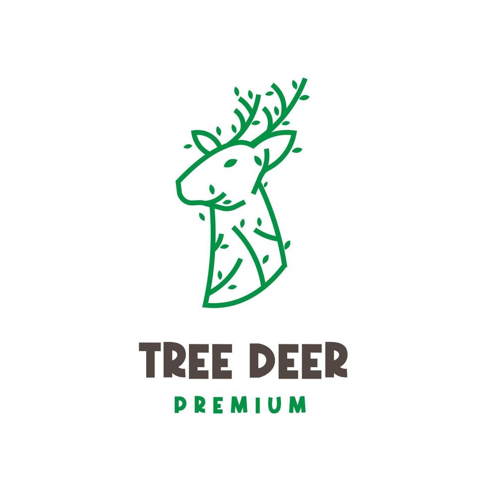 logotipo de ilustração simples de árvore de cabeça de veado natural vetor