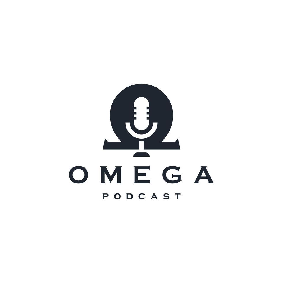 símbolo ômega com forma de microfone. modelo de design de ícone de logotipo de podcast ômega ilustração vetorial plana vetor