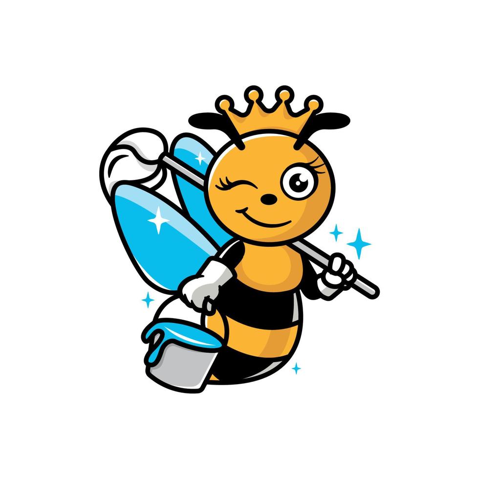 mascote de desenho animado de limpeza de abelha fofa vetor