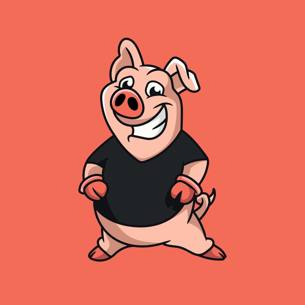 personagem de desenho animado de porco legal vestindo camiseta vetor