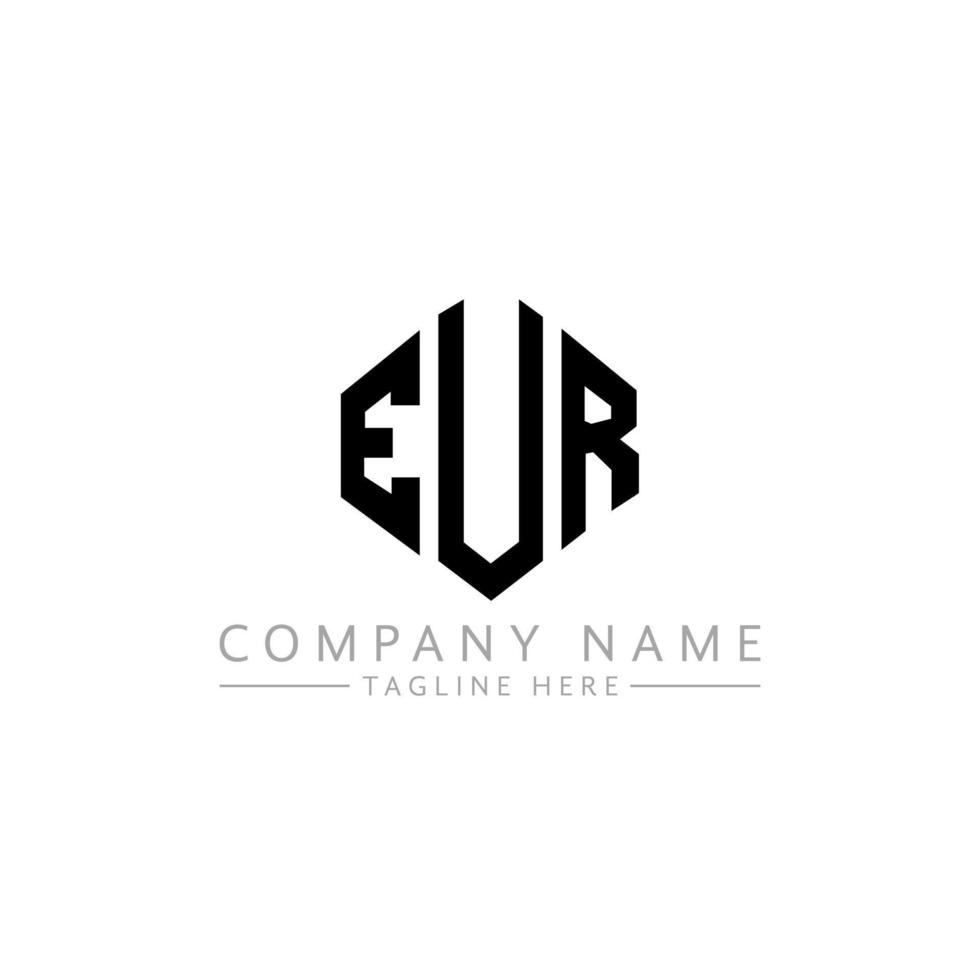 design de logotipo de carta eur com forma de polígono. Eur polígono e design de logotipo em forma de cubo. eur hexágono modelo de logotipo de vetor cores brancas e pretas. eur monograma, logotipo de negócios e imóveis.