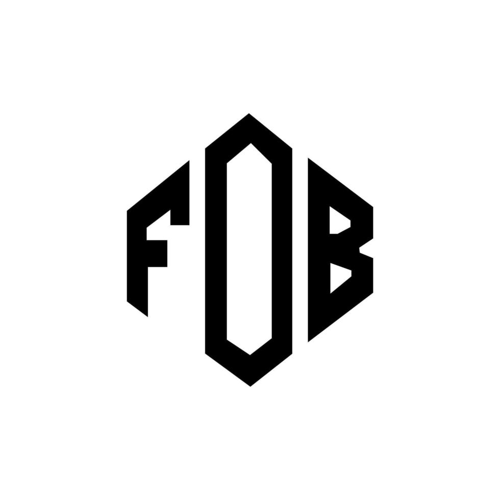 design de logotipo de carta fob com forma de polígono. fob polígono e design de logotipo em forma de cubo. fob hexágono modelo de logotipo de vetor cores brancas e pretas. monograma fob, logotipo de negócios e imóveis.