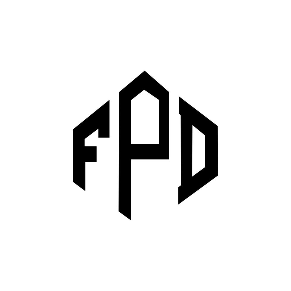 design de logotipo de carta fpd com forma de polígono. fpd polígono e design de logotipo em forma de cubo. modelo de logotipo de vetor hexágono fpd cores brancas e pretas. monograma fpd, logotipo de negócios e imóveis.