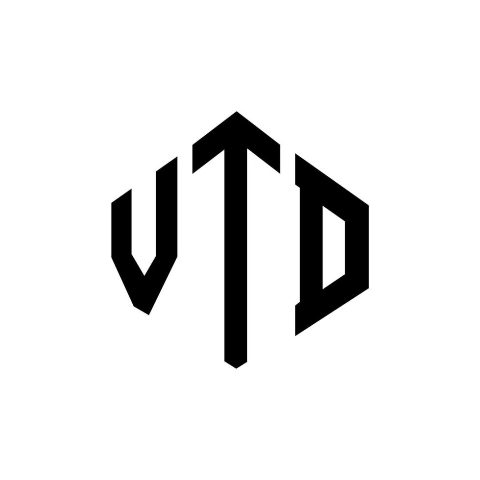 design de logotipo de carta vtd com forma de polígono. vtd polígono e design de logotipo em forma de cubo. vtd hexágono modelo de logotipo de vetor cores brancas e pretas. vtd monograma, logotipo de negócios e imóveis.