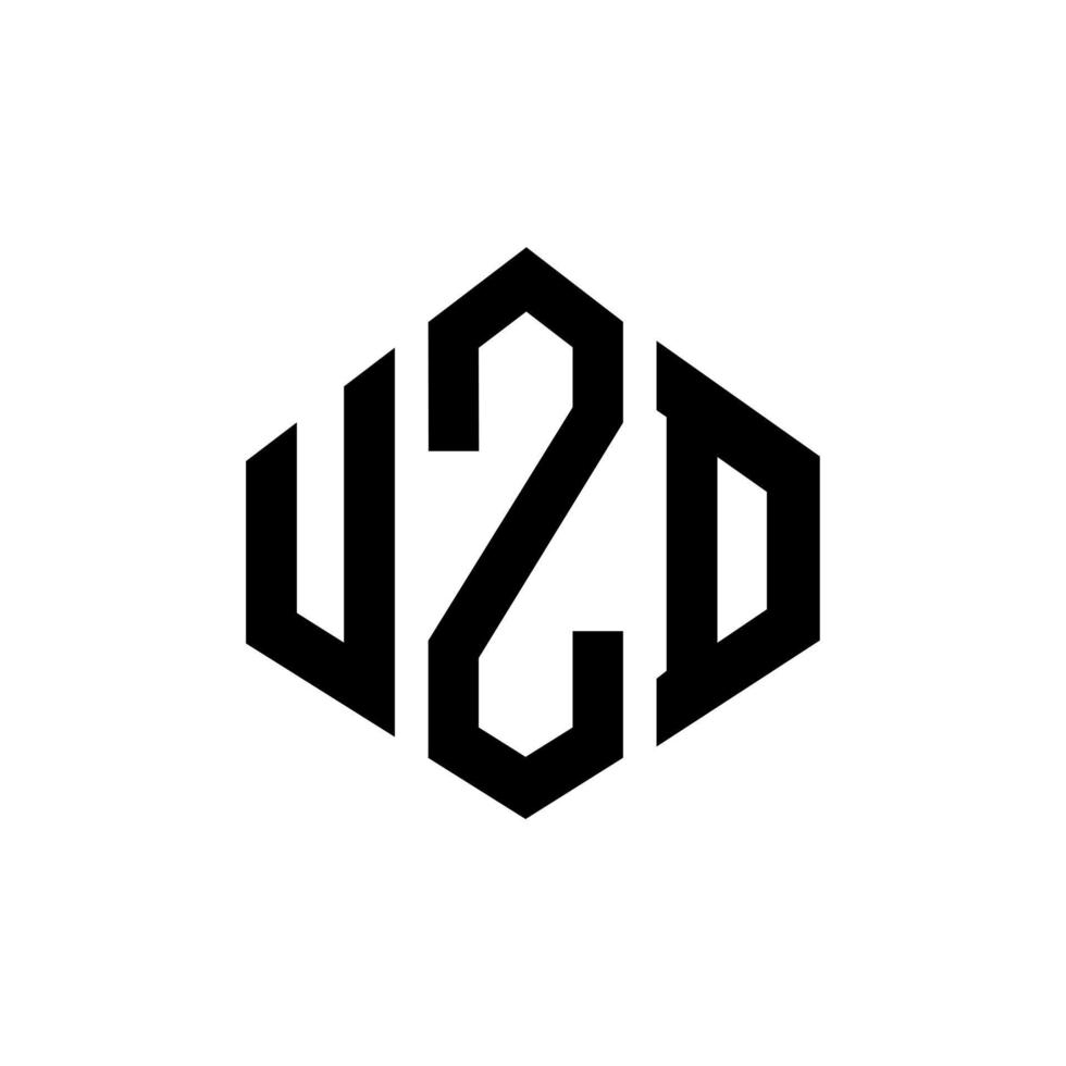 design de logotipo de letra uzd com forma de polígono. design de logotipo em forma de polígono e cubo uzd. modelo de logotipo de vetor hexágono uzd cores brancas e pretas. uzd monograma, logotipo de negócios e imóveis.