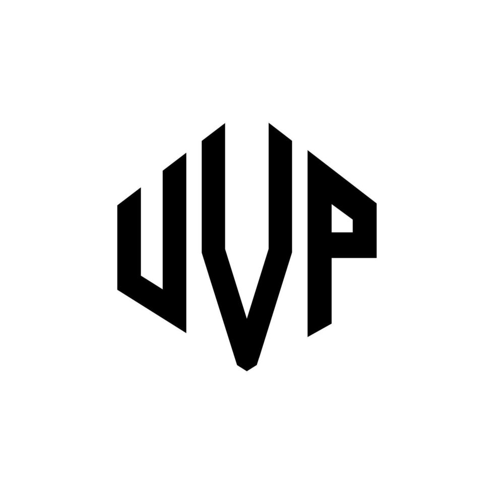 design de logotipo de carta uvp com forma de polígono. polígono uvp e design de logotipo em forma de cubo. modelo de logotipo de vetor hexágono uvp cores brancas e pretas. monograma uvp, logotipo de negócios e imóveis.