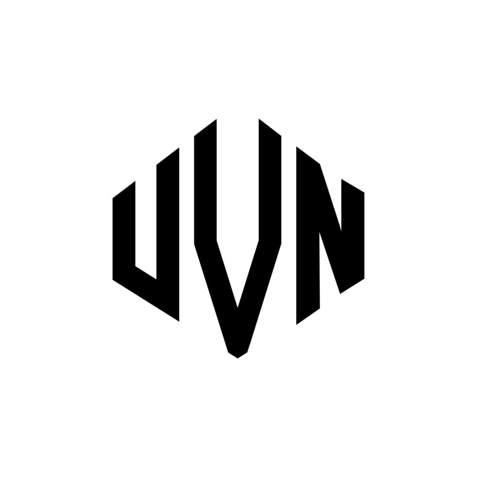 design de logotipo de carta uvn com forma de polígono. polígono uvn e design de logotipo em forma de cubo. modelo de logotipo de vetor hexágono uvn cores brancas e pretas. monograma uvn, logotipo comercial e imobiliário.