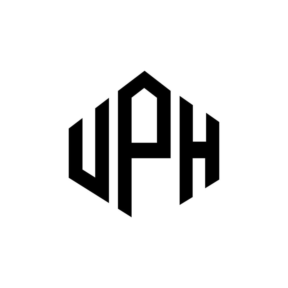 design de logotipo de carta uph com forma de polígono. uph polígono e design de logotipo em forma de cubo. modelo de logotipo de vetor hexágono uph cores brancas e pretas. uph monograma, logotipo de negócios e imóveis.