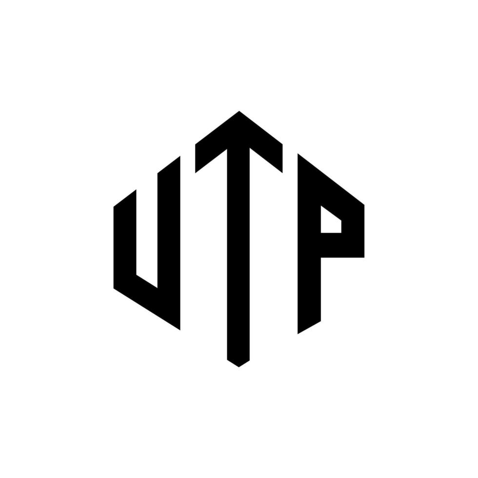 design de logotipo de carta utp com forma de polígono. utp polígono e design de logotipo em forma de cubo. modelo de logotipo de vetor hexágono utp cores brancas e pretas. utp monograma, logotipo de negócios e imóveis.
