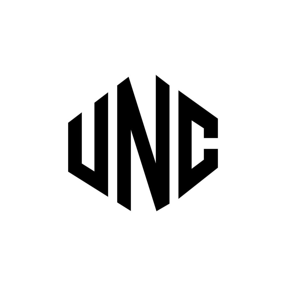 design de logotipo de carta unc com forma de polígono. unc polígono e design de logotipo em forma de cubo. modelo de logotipo de vetor hexágono unc cores brancas e pretas. unc monograma, logotipo de negócios e imóveis.