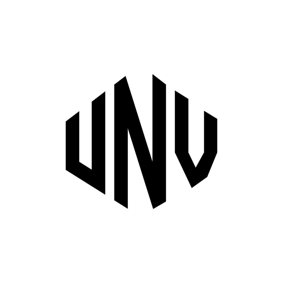 design de logotipo de carta unv com forma de polígono. unv polígono e design de logotipo em forma de cubo. modelo de logotipo de vetor hexágono unv cores brancas e pretas. unv monograma, logotipo de negócios e imóveis.