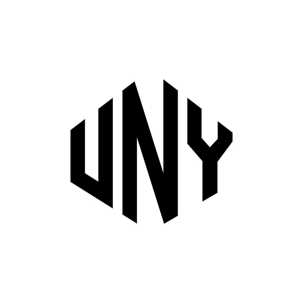 design de logotipo de letra uny com forma de polígono. uny polígono e design de logotipo em forma de cubo. modelo de logotipo de vetor hexágono uny cores brancas e pretas. uny monograma, logotipo de negócios e imóveis.