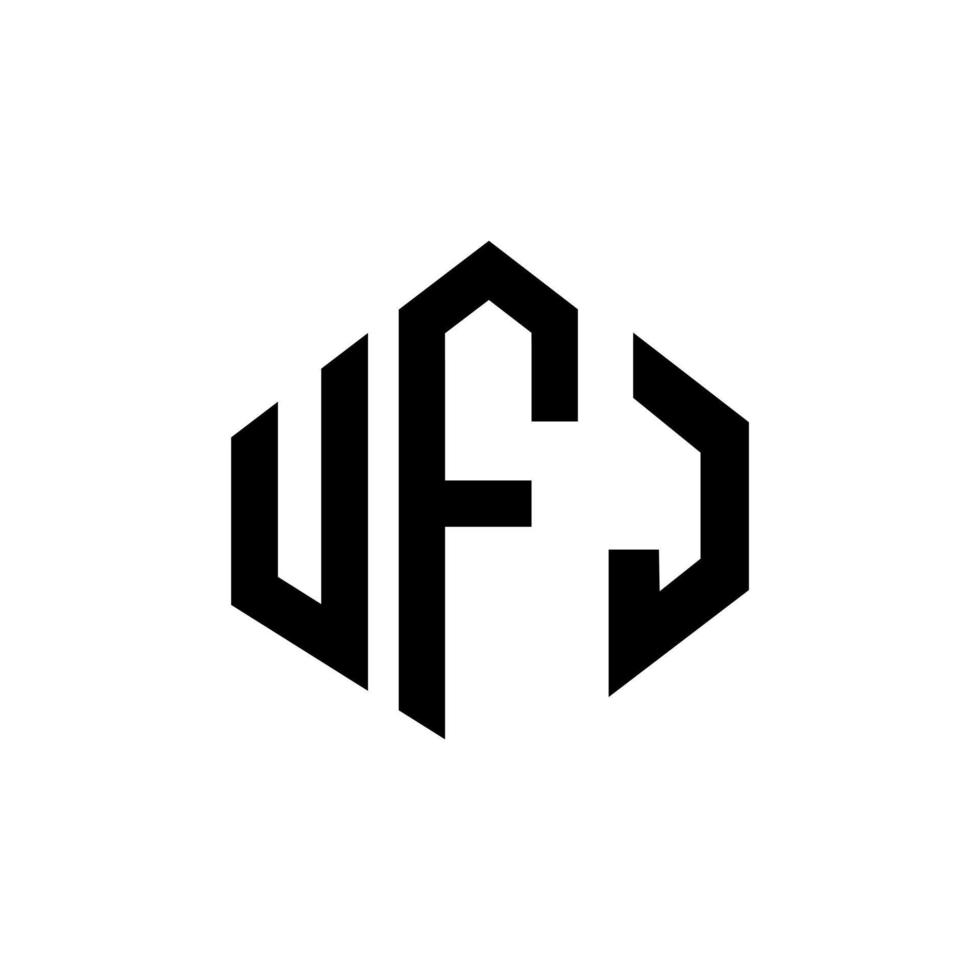 design de logotipo de carta ufj com forma de polígono. ufj polígono e design de logotipo em forma de cubo. modelo de logotipo de vetor hexágono ufj cores brancas e pretas. ufj monograma, logotipo de negócios e imóveis.