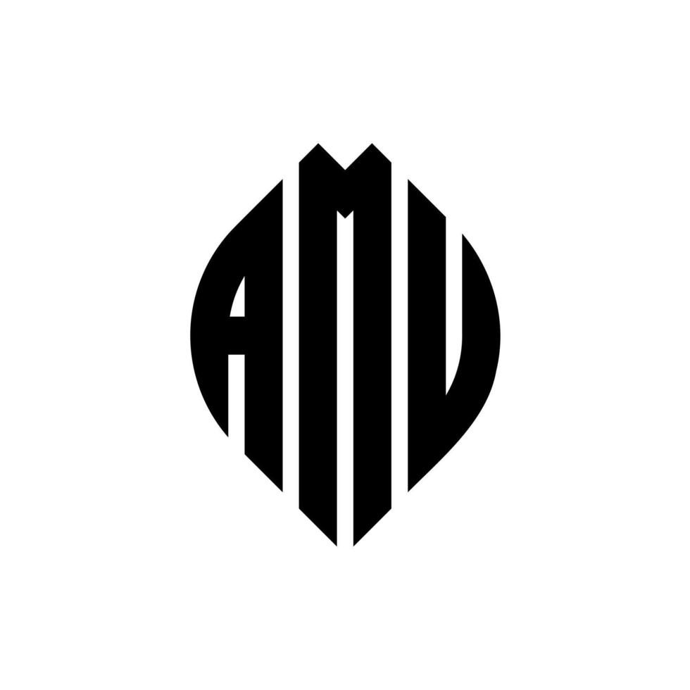 design de logotipo de carta de círculo amu com forma de círculo e elipse. letras de elipse amu com estilo tipográfico. as três iniciais formam um logotipo circular. amu círculo emblema abstrato monograma carta marca vetor. vetor