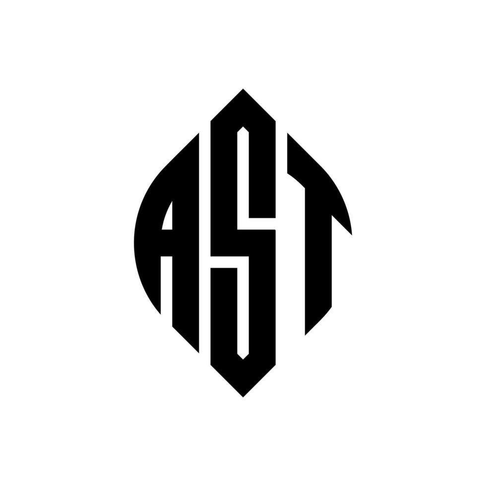 design de logotipo de carta de círculo ast com forma de círculo e elipse. letras de elipse ast com estilo tipográfico. as três iniciais formam um logotipo circular. ast círculo emblema abstrato monograma carta marca vetor. vetor