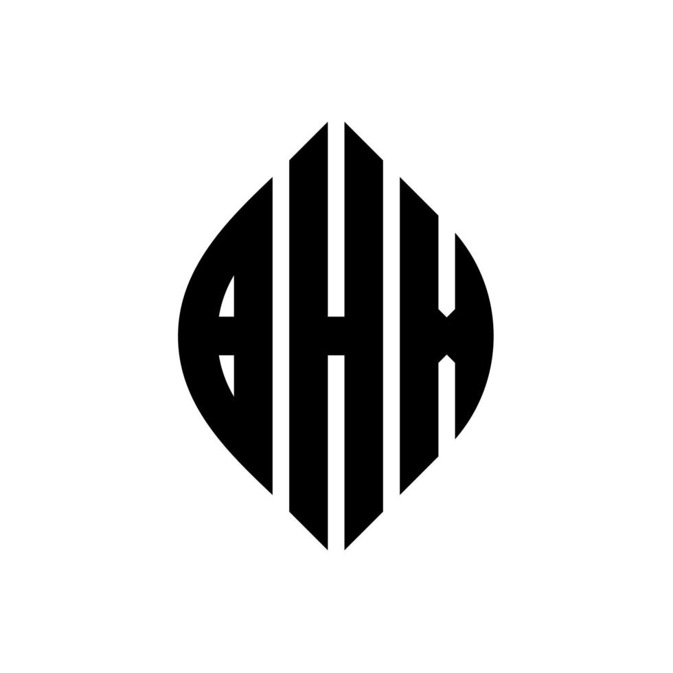 design de logotipo de letra de círculo bhx com forma de círculo e elipse. letras de elipse bhx com estilo tipográfico. as três iniciais formam um logotipo circular. bhx círculo emblema abstrato monograma carta marca vetor. vetor