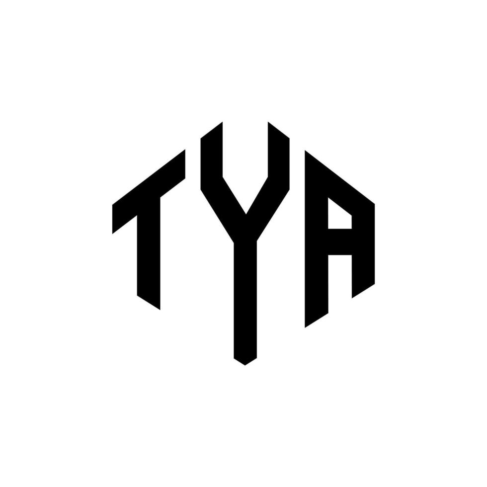 design de logotipo de carta tya com forma de polígono. tya polígono e design de logotipo em forma de cubo. tya hexágono modelo de logotipo de vetor cores brancas e pretas. tya monograma, logotipo de negócios e imóveis.