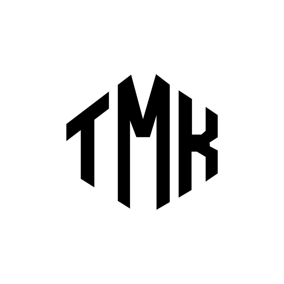 design de logotipo de letra tmk com forma de polígono. tmk polígono e design de logotipo em forma de cubo. modelo de logotipo de vetor hexágono tmk cores brancas e pretas. tmk monograma, logotipo de negócios e imóveis.