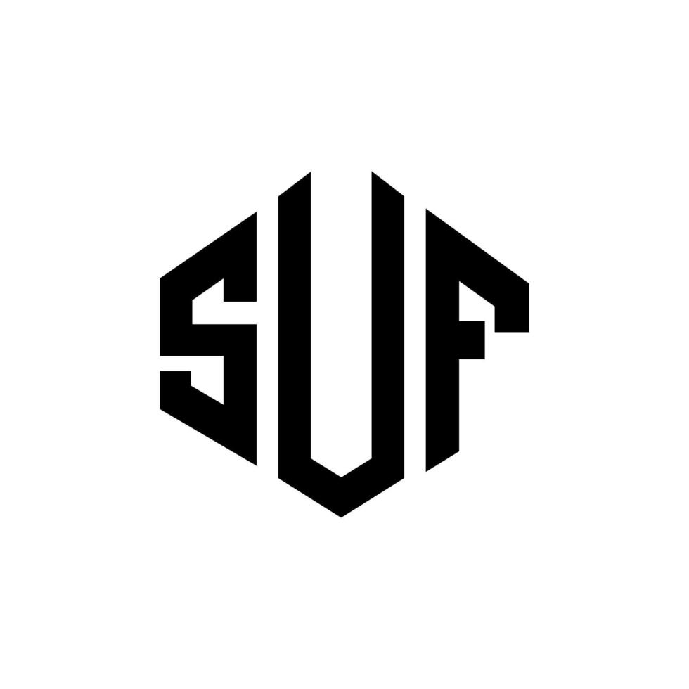 design de logotipo de letra suf com forma de polígono. polígono suf e design de logotipo em forma de cubo. suf hexágono modelo de logotipo de vetor cores brancas e pretas. monograma suf, logotipo de negócios e imóveis.