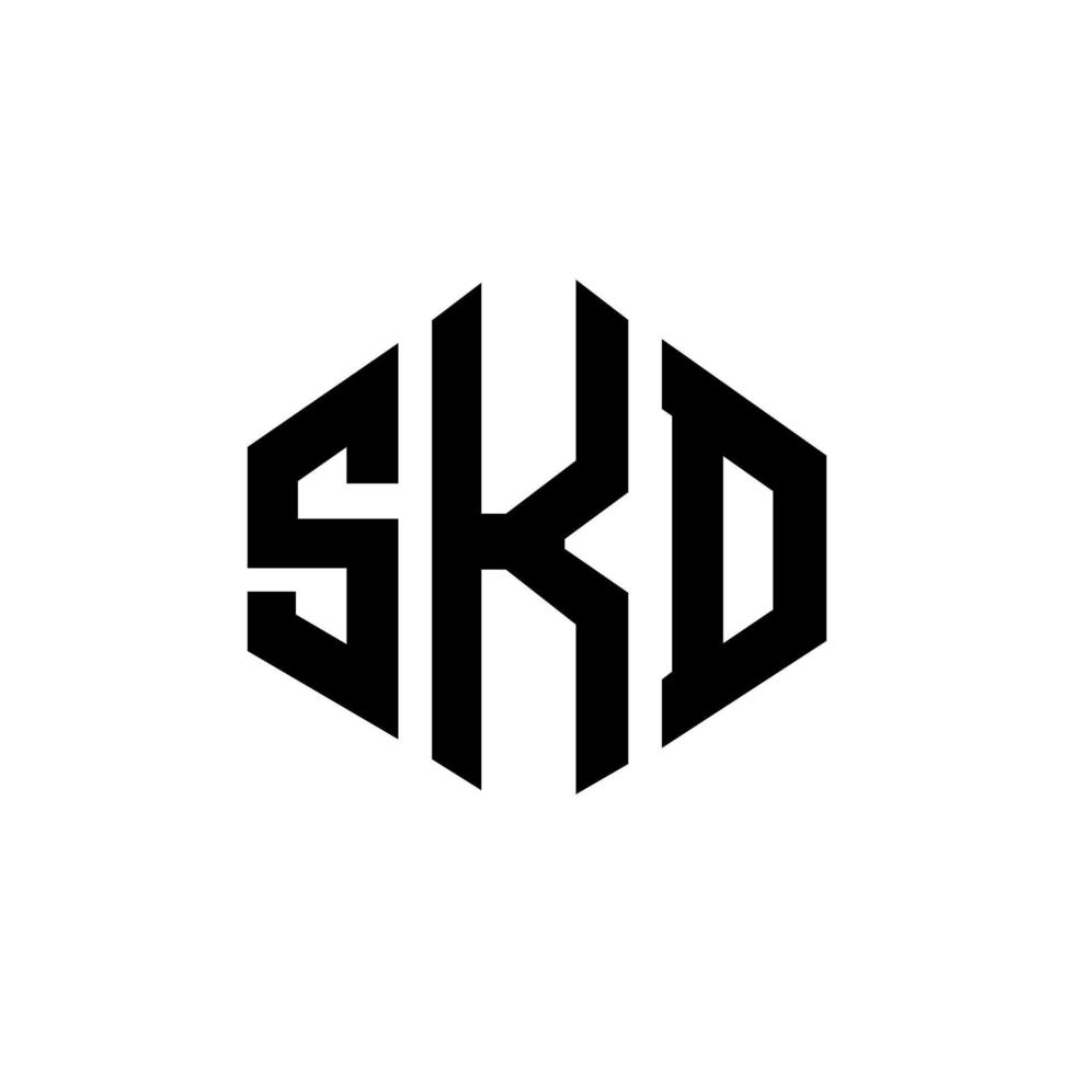 design de logotipo de carta skd com forma de polígono. skd polígono e design de logotipo em forma de cubo. modelo de logotipo de vetor hexágono skd cores brancas e pretas. skd monograma, logotipo de negócios e imóveis.