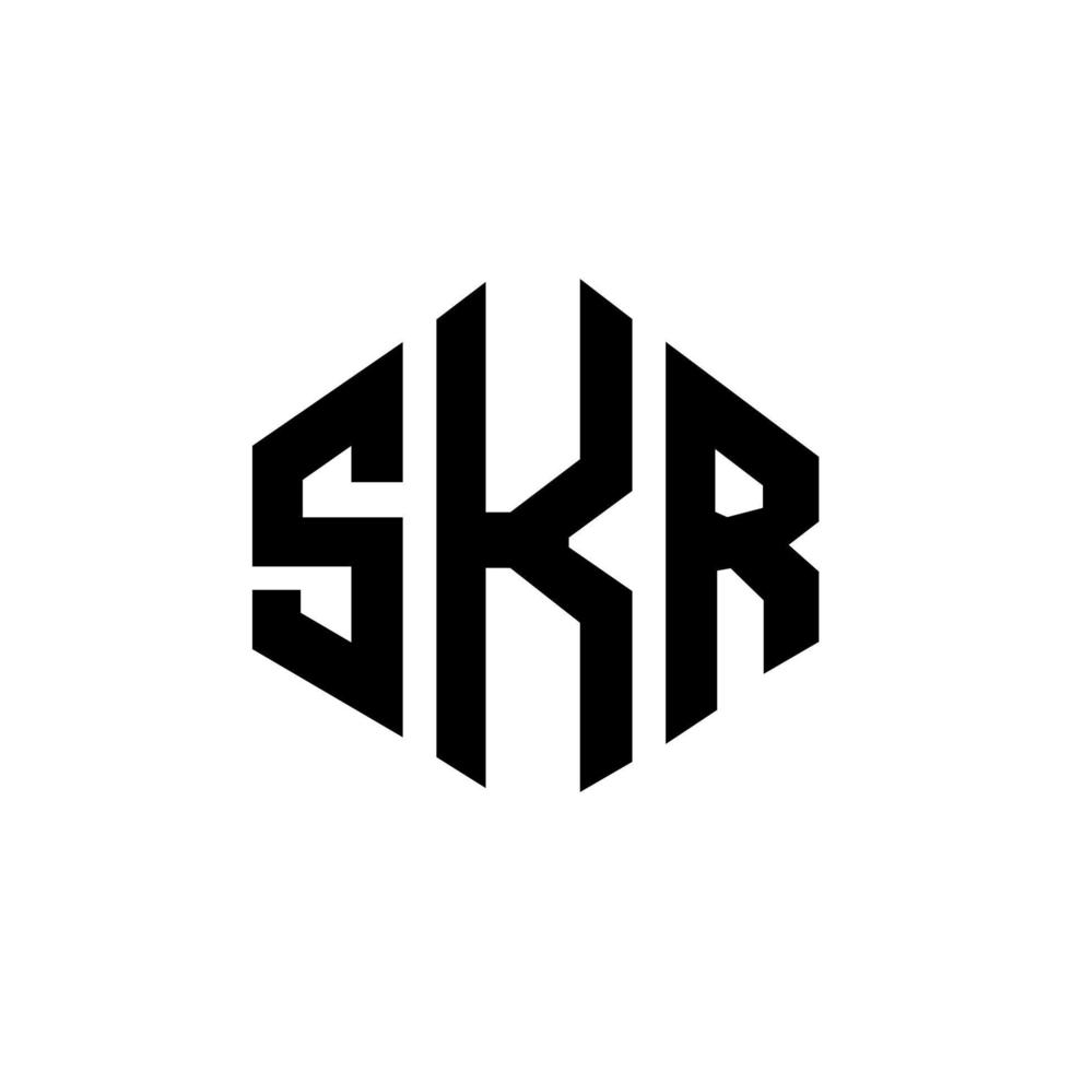 design de logotipo de carta skr com forma de polígono. skr polígono e design de logotipo em forma de cubo. modelo de logotipo de vetor hexágono skr cores brancas e pretas. skr monograma, logotipo de negócios e imóveis.