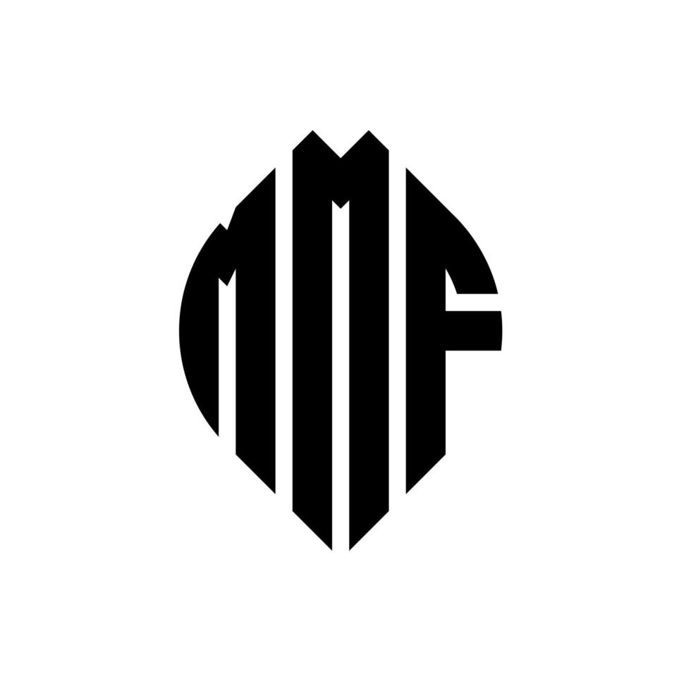 design de logotipo de letra de círculo mmf com forma de círculo e elipse. letras de elipse mmf com estilo tipográfico. as três iniciais formam um logotipo circular. mmf círculo emblema abstrato monograma carta marca vetor. vetor