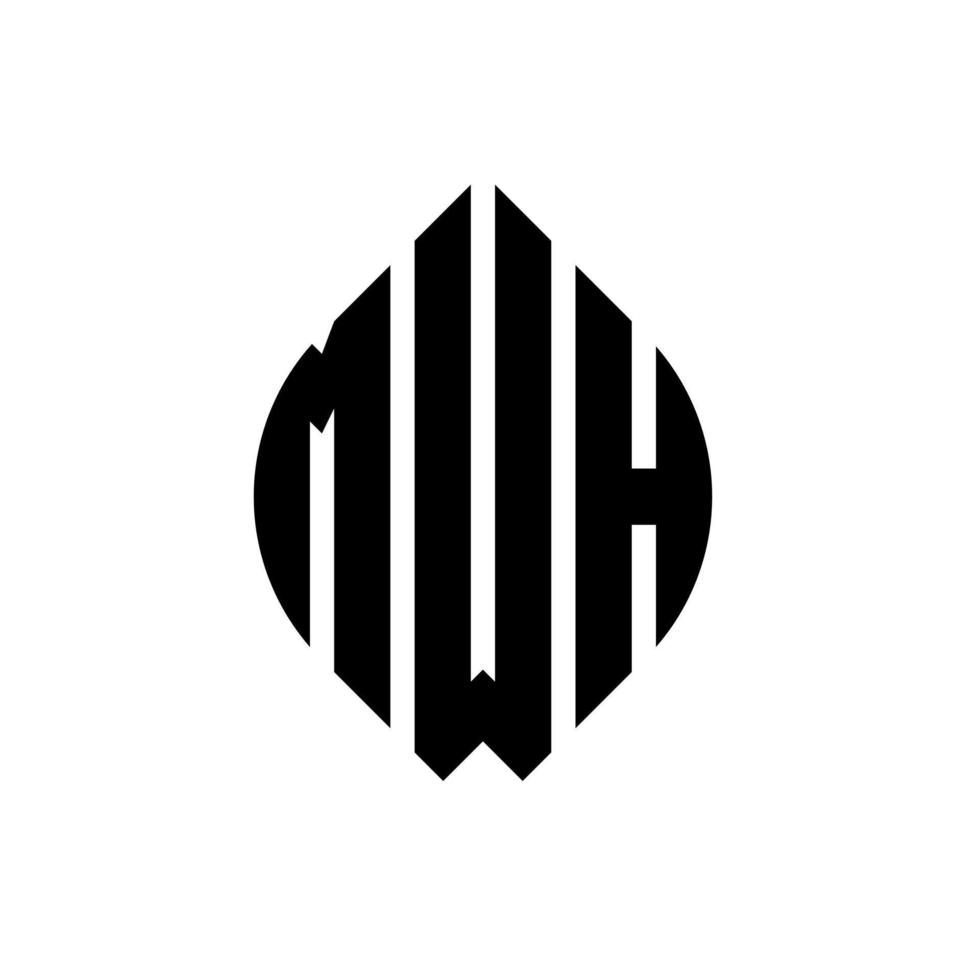 design de logotipo de letra de círculo mwh com forma de círculo e elipse. letras de elipse mwh com estilo tipográfico. as três iniciais formam um logotipo circular. mwh círculo emblema abstrato monograma carta marca vetor. vetor