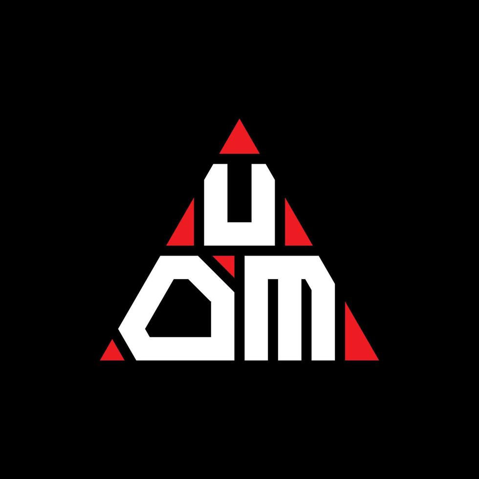 design de logotipo de letra de triângulo uom com forma de triângulo. monograma de design de logotipo de triângulo uom. modelo de logotipo de vetor de triângulo uom com cor vermelha. uom logotipo triangular logotipo simples, elegante e luxuoso.