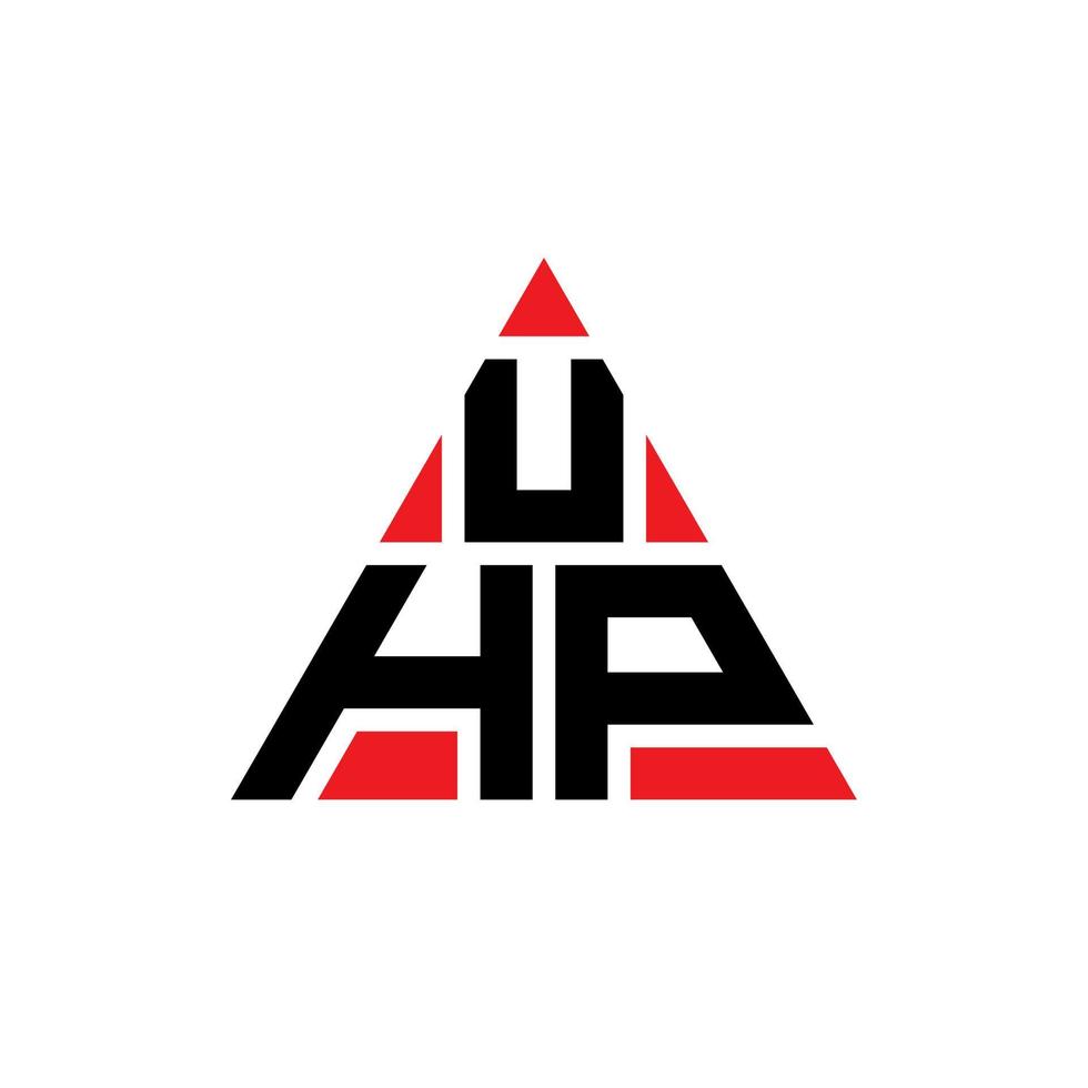 design de logotipo de letra de triângulo uhp com forma de triângulo. monograma de design de logotipo de triângulo uhp. modelo de logotipo de vetor de triângulo uhp com cor vermelha. logotipo triangular uhp logotipo simples, elegante e luxuoso.