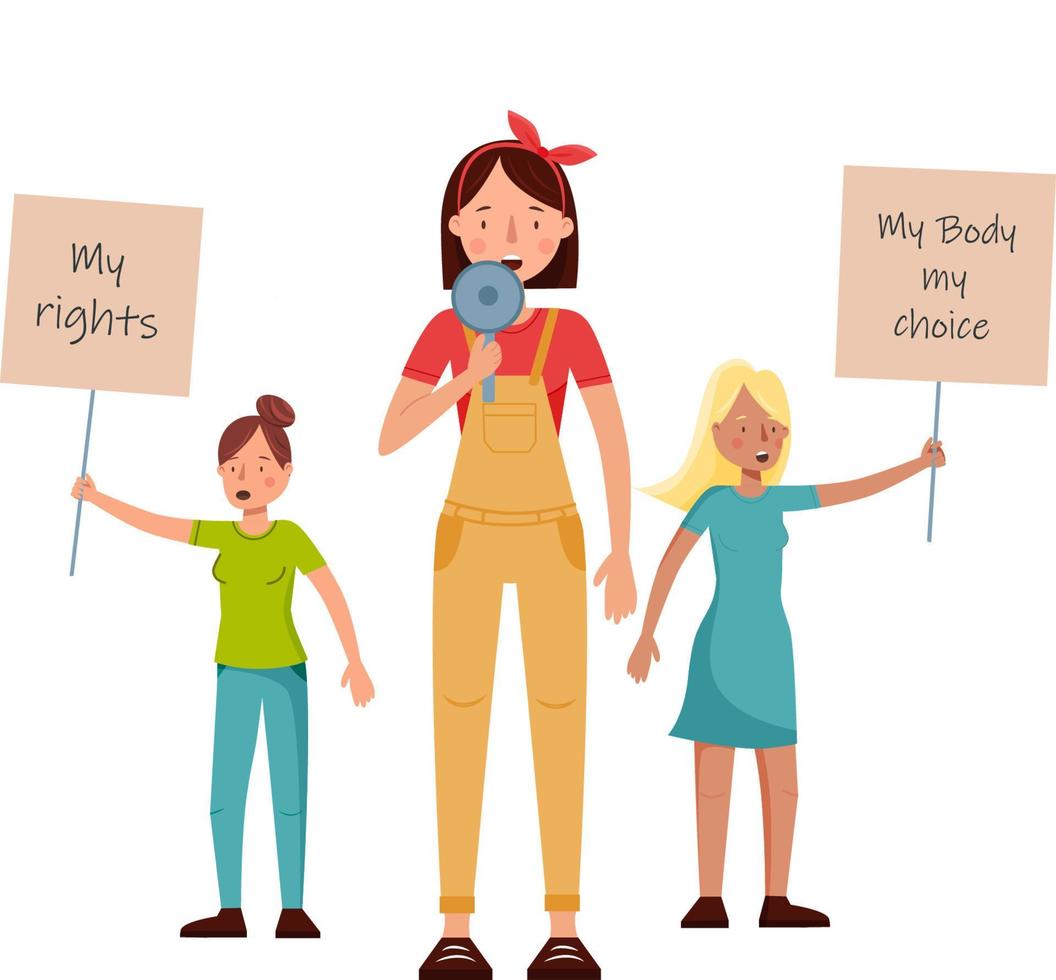 meninas em protesto, por seus direitos sobre o aborto. eles têm banners meu corpo minha escolha, meus direitos vetor