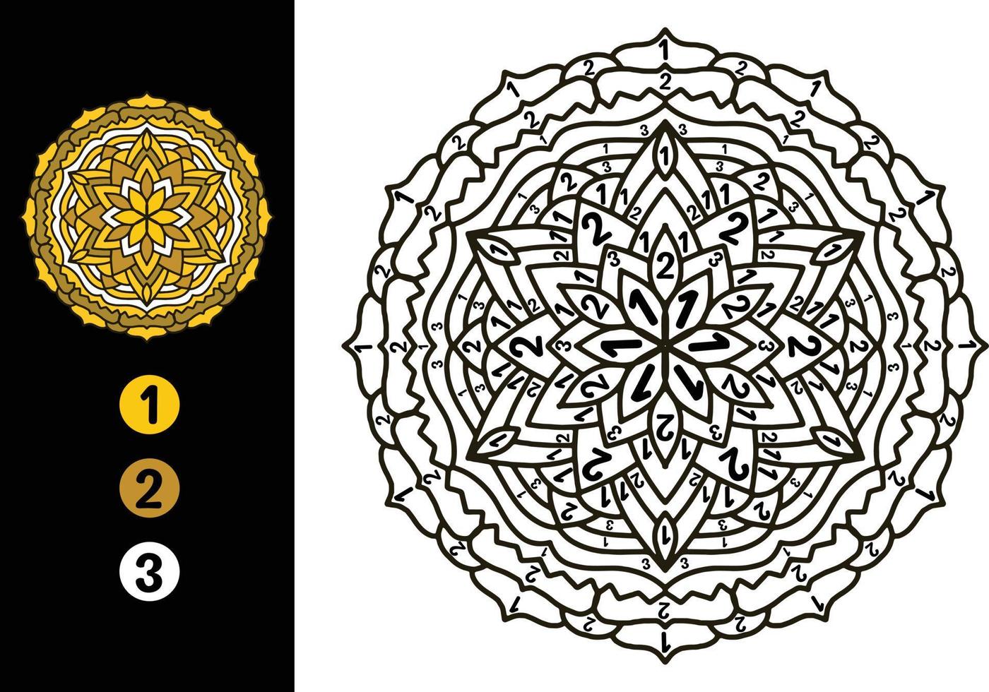 cor pelo design da mandala do número. número para colorir com mandala fofa vetor